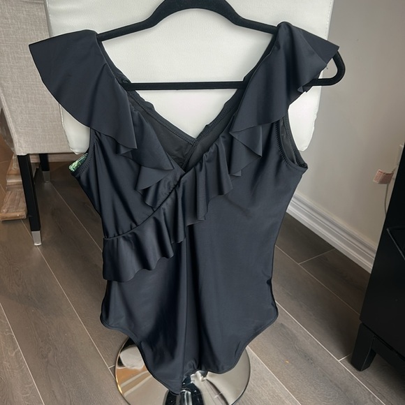 Blooming Jelly Black Ruffle VNeck Tummy Control Slimming One Piece Bathing Suit - Picture 13 of 16